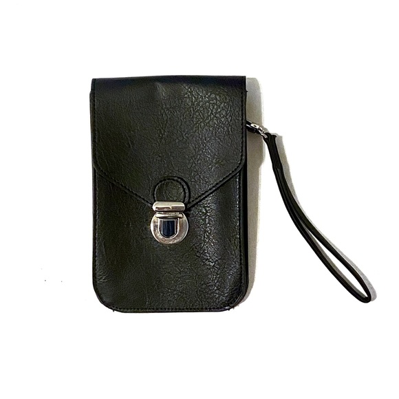 Black Vegan Touch Screen Phone Purse Wristlet Clutch Mini Bag RFID Card Wallet - Picture 15 of 16